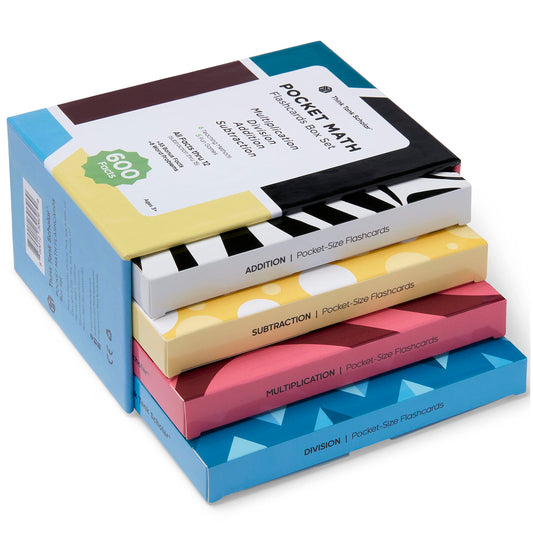 Think Tank Scholar flash cards showing 600 math facts on the front for quick practice
