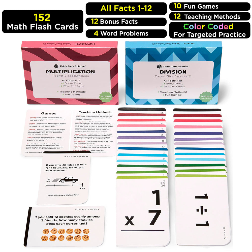 Think Tank Scholar color coded multiplicands and divisors support targeted practice and easy sorting