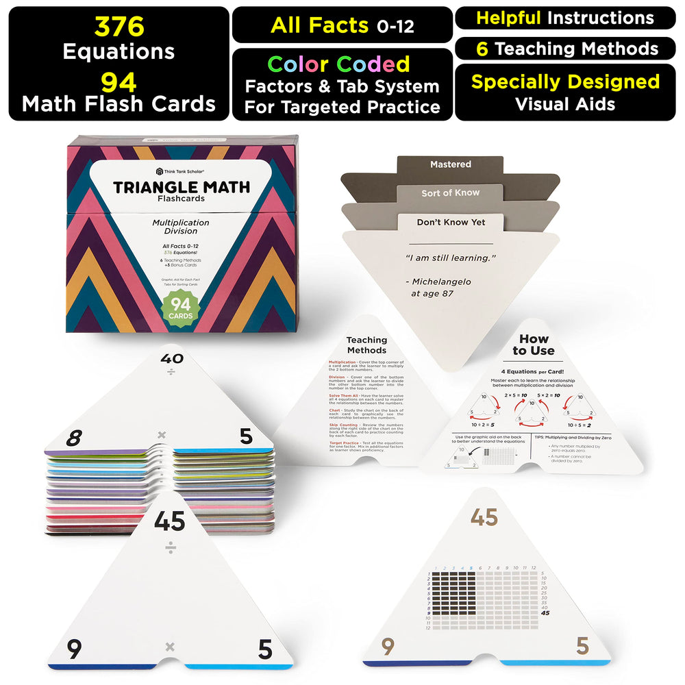 Think Tank Scholar triangle flashcards use color-coded factors for targeted, easy practice