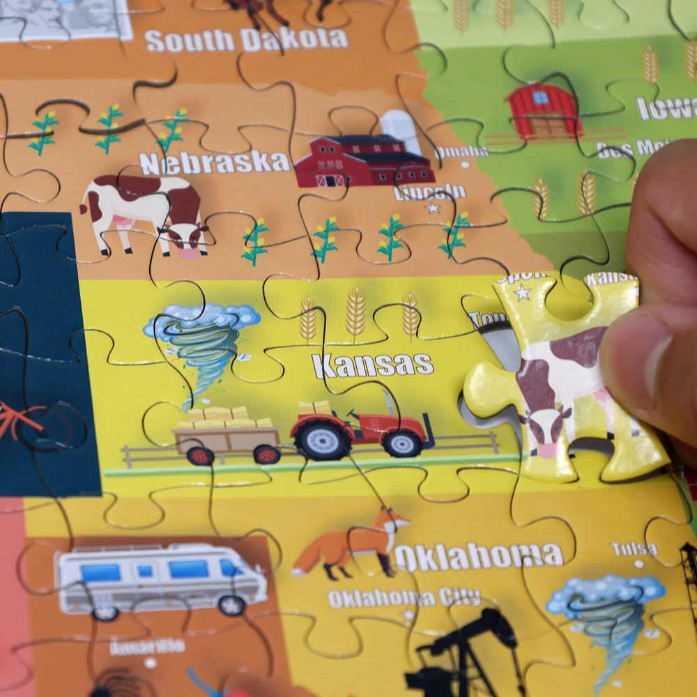 Think2Master US map puzzle highlights landmarks like Yosemite and Grand Canyon for immersive exploration.