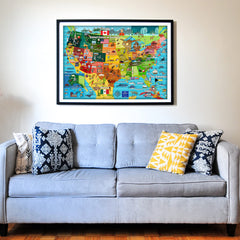 Think2Master USA map puzzle featuring landmarks like Yosemite and Grand Canyon