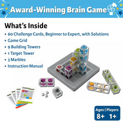 ThinkFun Gravity Maze game box contents reveal organized learning components.