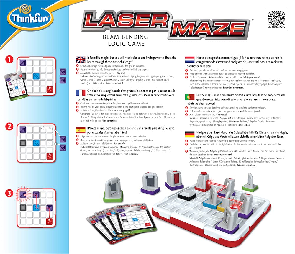 ThinkFun Laser Maze mirrors and beam-splitters directing the laser path.