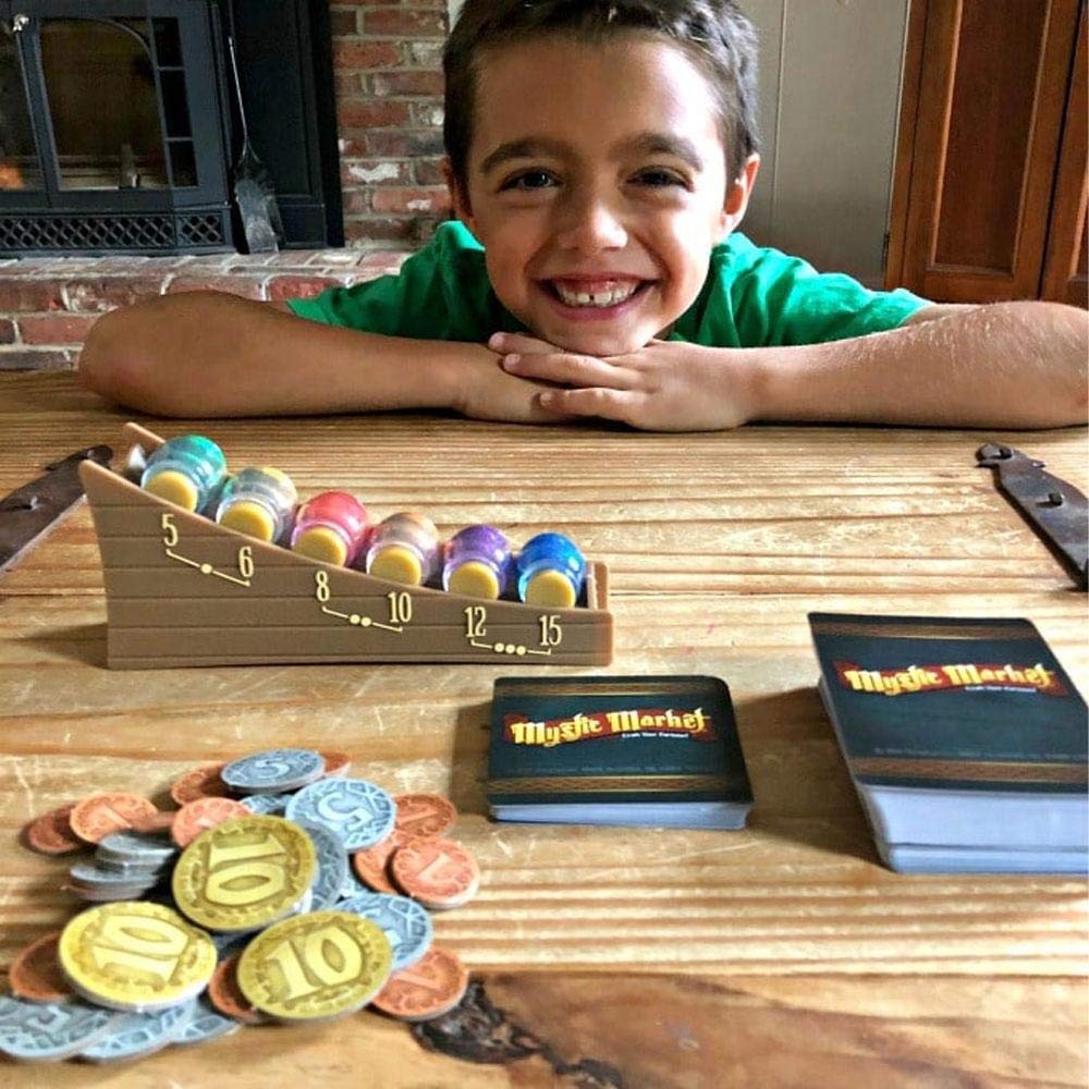 ThinkFun Mystic Market supply shift cards displayed, signaling dynamic market twists.