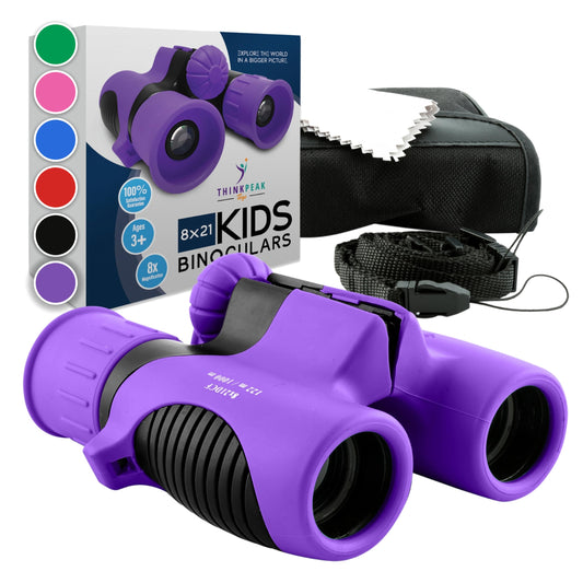 Think Peak purple binoculars with kid-friendly ergonomics for easy gripping during outdoor exploration.