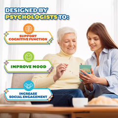 ThinkPsych Golden Memories large-print text aids reading during conversations.