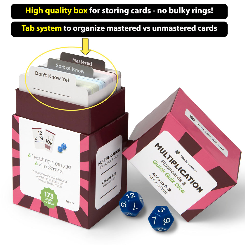 Think Tank Scholar learning games and dice add hands-on practice.