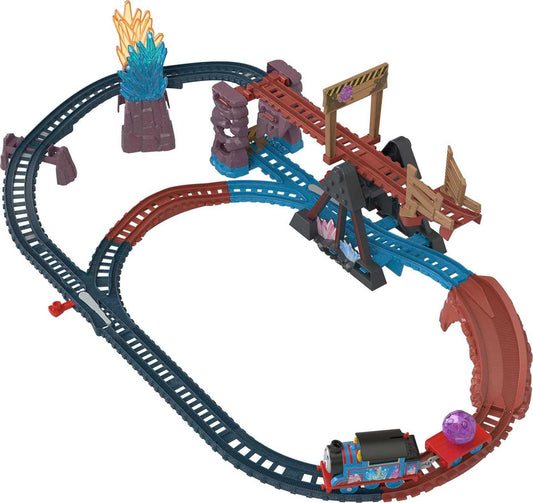 Thomas & Friends motorized train enters Crystal Caves for imaginative play.