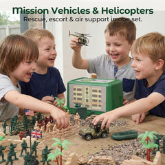 Three Otters army playset helicopter for thrilling air-support play.
