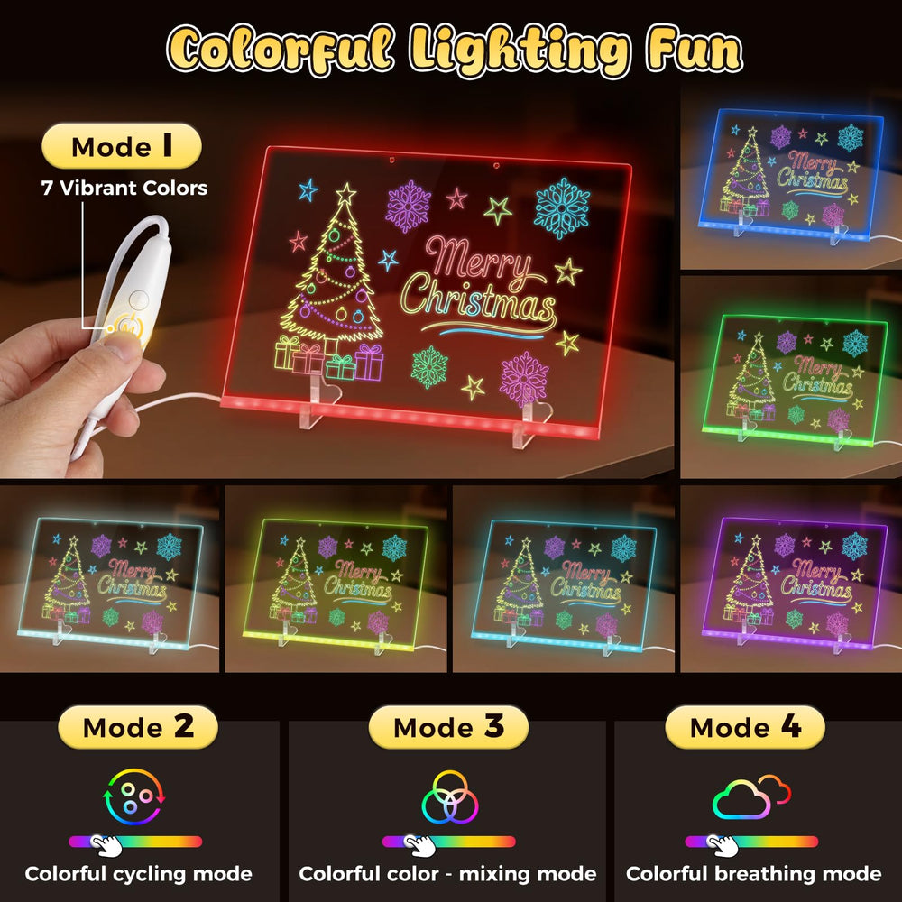 Three Otters LED note board includes adapter for uninterrupted art sessions.
