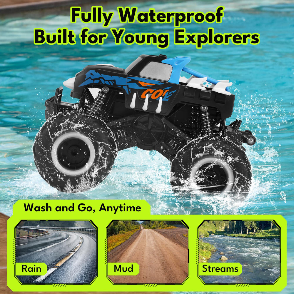 Threeking Monster Truck side view highlighting 4WD capability on rough surfaces