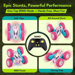 Threeking RC car battery swappable pink shows long play without tools