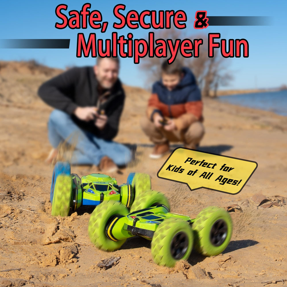 Threeking RC stunt car built with durable ABS for long-lasting fun.