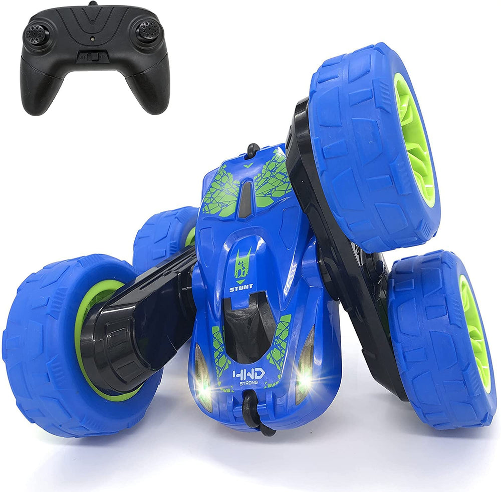 Threeking RC stunt car front view with lights for exciting nighttime play.