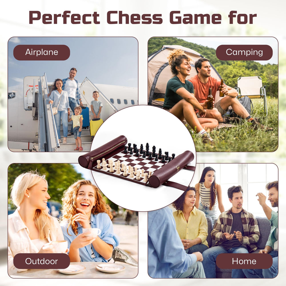ThreeMoves travel-friendly chess set shown ready for planes and camping trips.