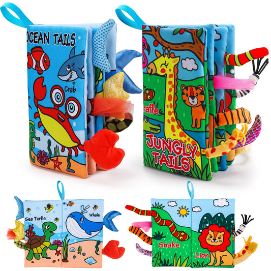 Thremhoo baby books with 3D tails for tactile tummy time.