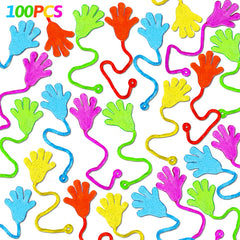 Thremhoo glittery sticky hands in assorted colors for kids party play and sensory fun.