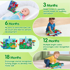 Thremhoo crinkle dinosaur tails page invites early language learning with simple animal names.