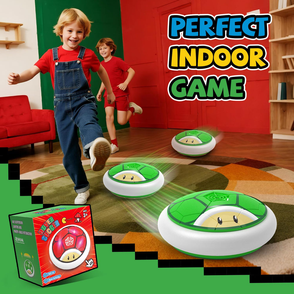 Thusine hover soccer ball glowing in a dim room for added excitement.