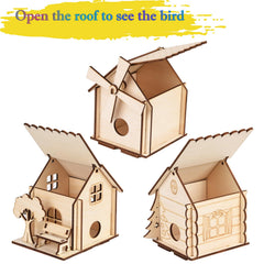 THWAS-LIGHT bird house kit parts and paints laid out for a creative session