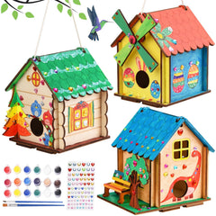 THWAS-LIGHT three pack bird house kit box ready for kid friendly outdoor painting