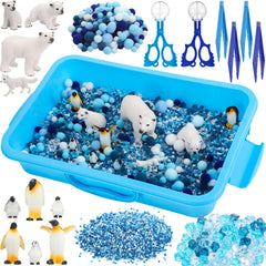Thyle Winter Polar Sensory Bin blue spherical fixture enhances tactile exploration and fine motor skills.