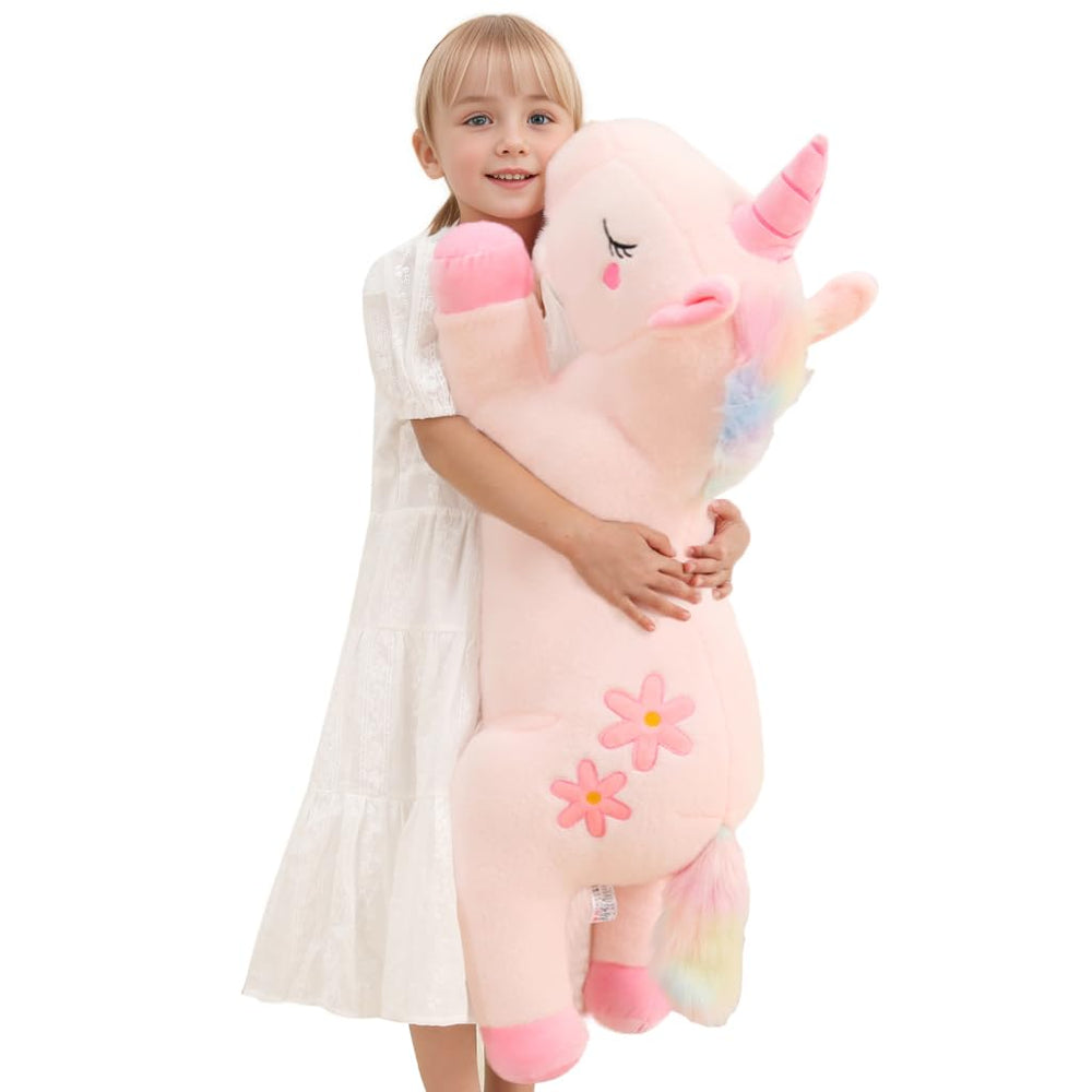 Tianmihou 32-inch pink unicorn plush for comforting hugs and playful decor.