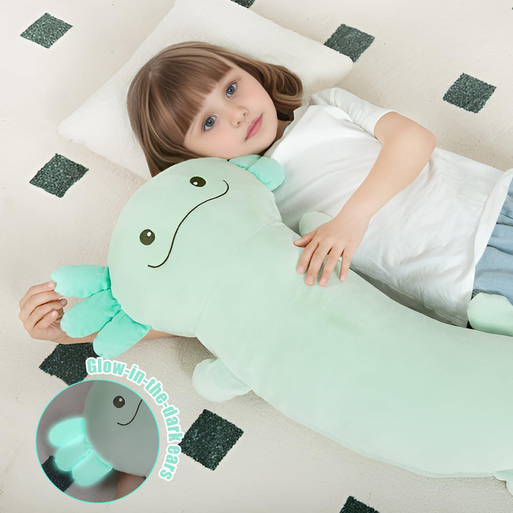 Tianmihou axolotl plush rear view highlights body pillow shape.