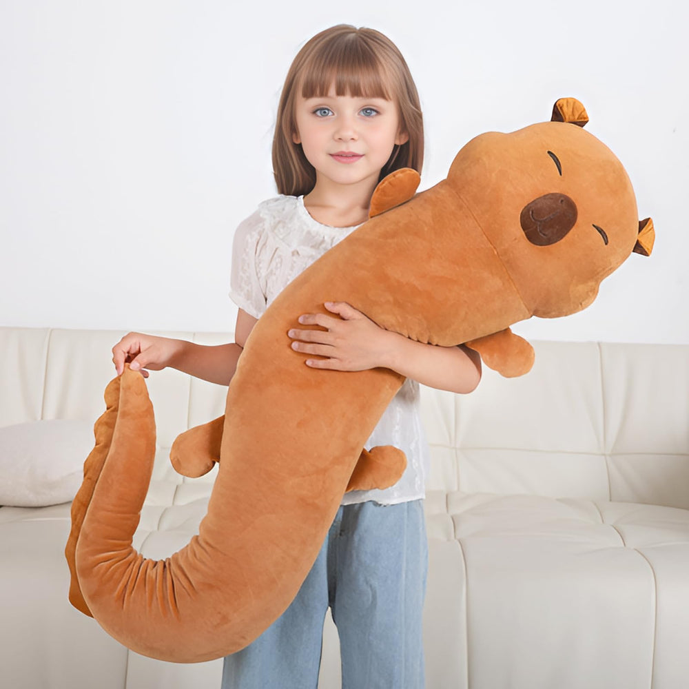 Cute capybara plush for bedroom decor and cozy lounging.