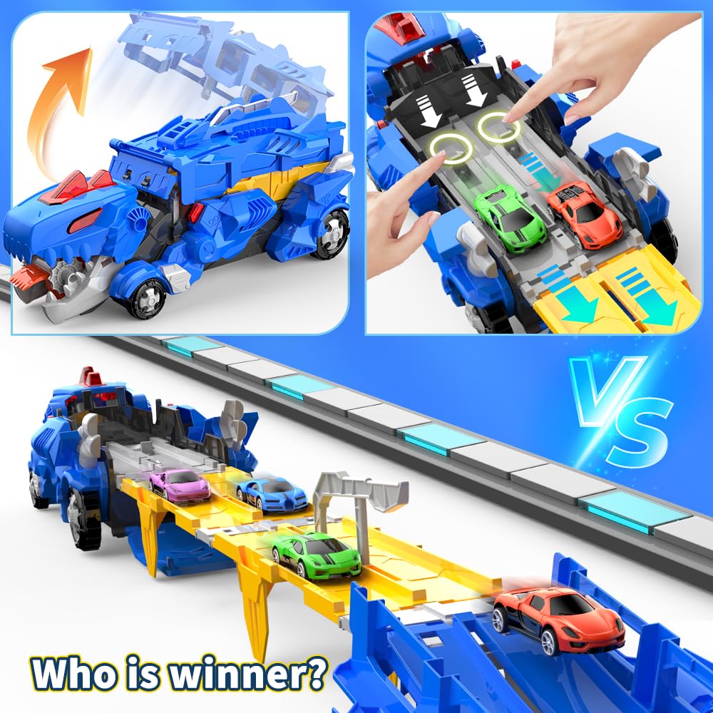 TIAONIAO blue dinosaur truck appeals to young kids with easy-to-hold design.