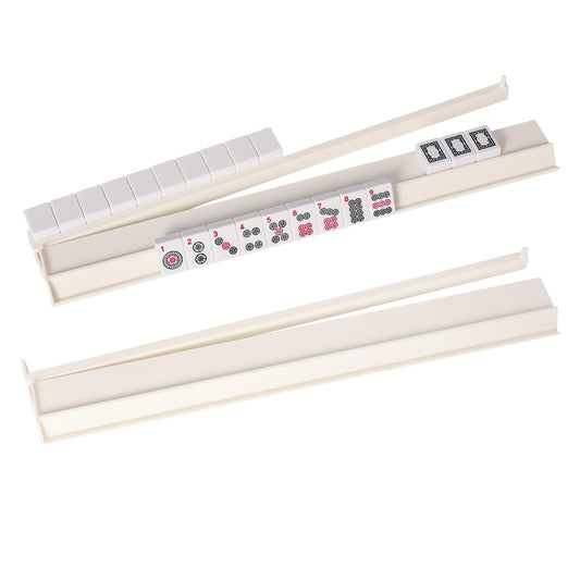 TIASUSAN mahjong racks with pushers in white, four-piece set for quick setup.