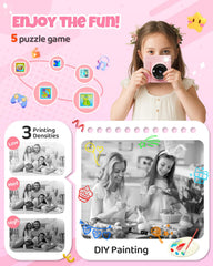 TIATUA Kids Instant Print Camera pink battery 1300mAh, long playtime per charge.