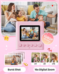 TIATUA Kids Instant Print Camera pink printing action, prints photos instantly.