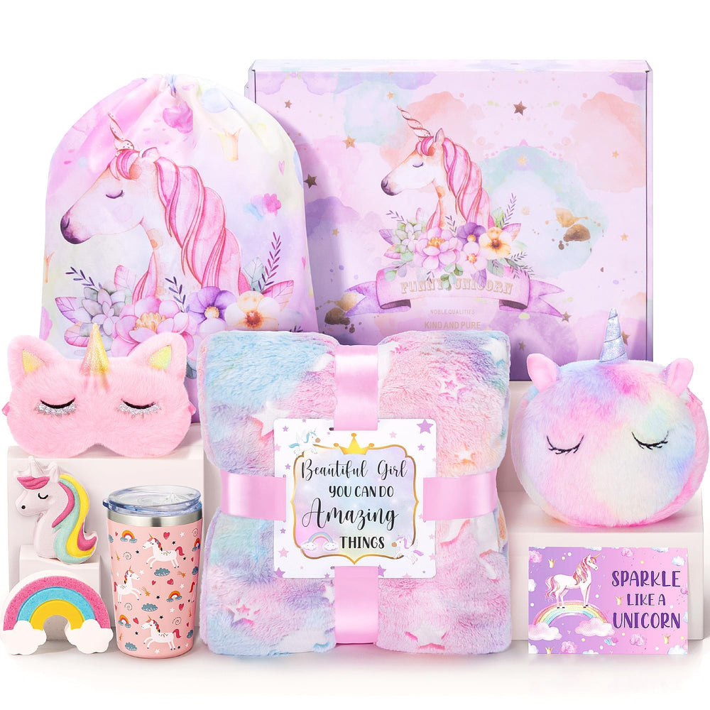 Tiblue unicorn gift box entices with magical items for birthdays and celebrations.