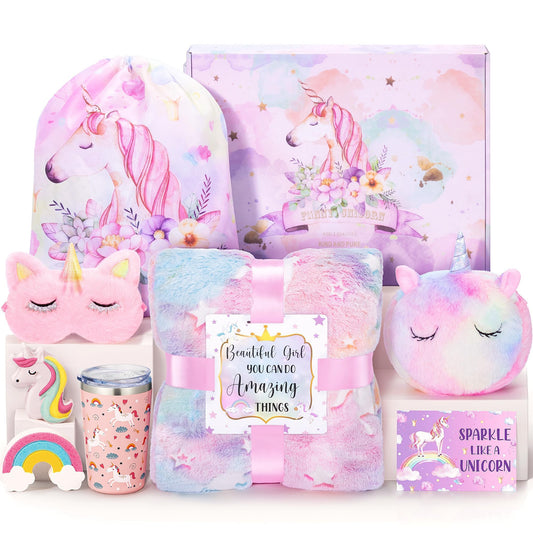 Tiblue unicorn gift box entices with magical items for birthdays and celebrations.