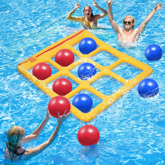 TicTac Shot board inflated, spacious 56 by 54 inches for group pool games.