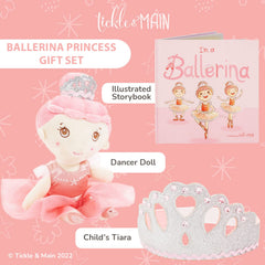 Close-up of the 11-inch Tickle & Main ballerina doll for imaginative play.