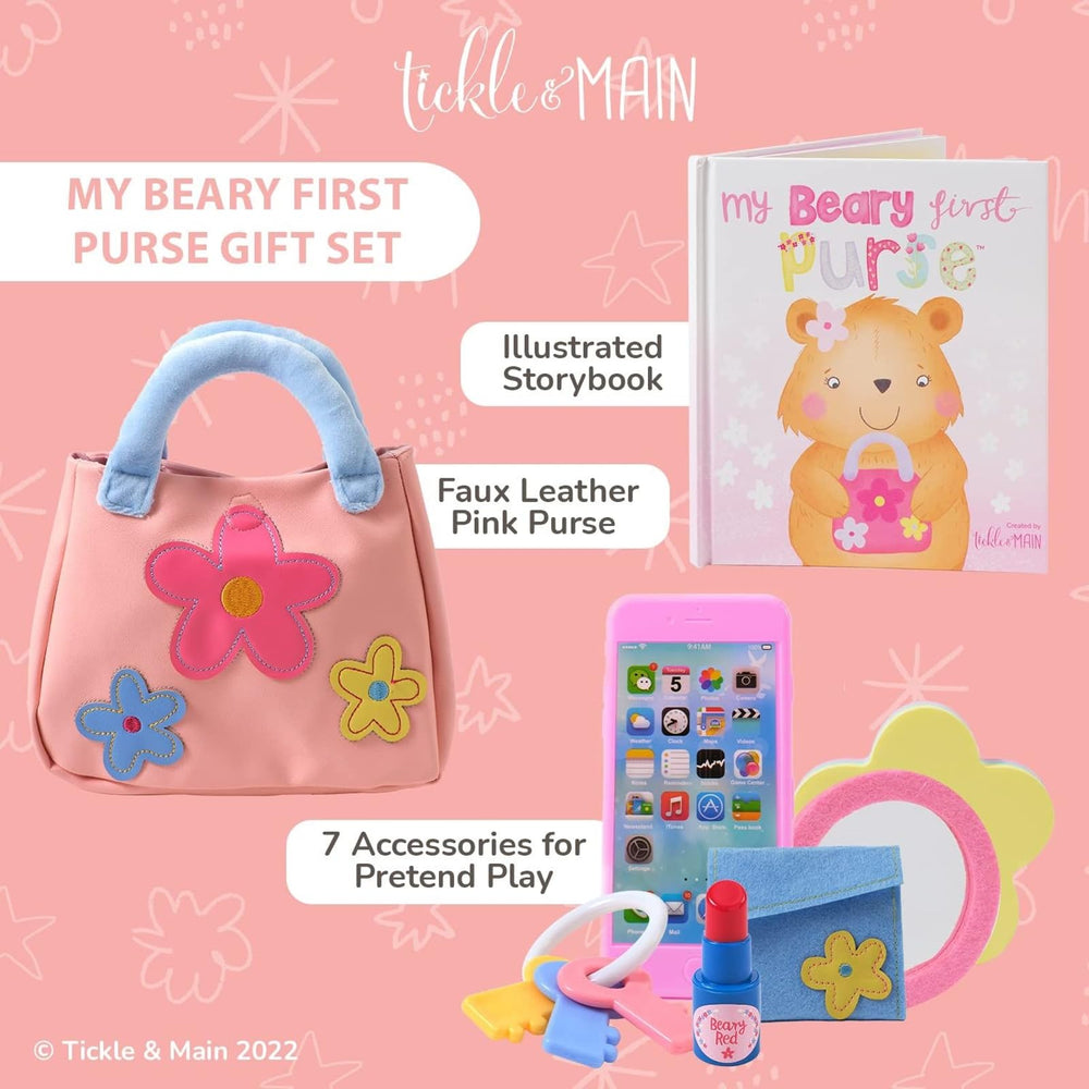 Tickle & Main My Beary First Purse opened to show the storybook inside and play possibilities.