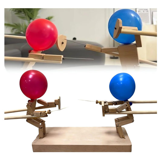 Tictoyo Balloon Bamboo Man Battle: colorful balloon heads clash in a durable wooden duel.