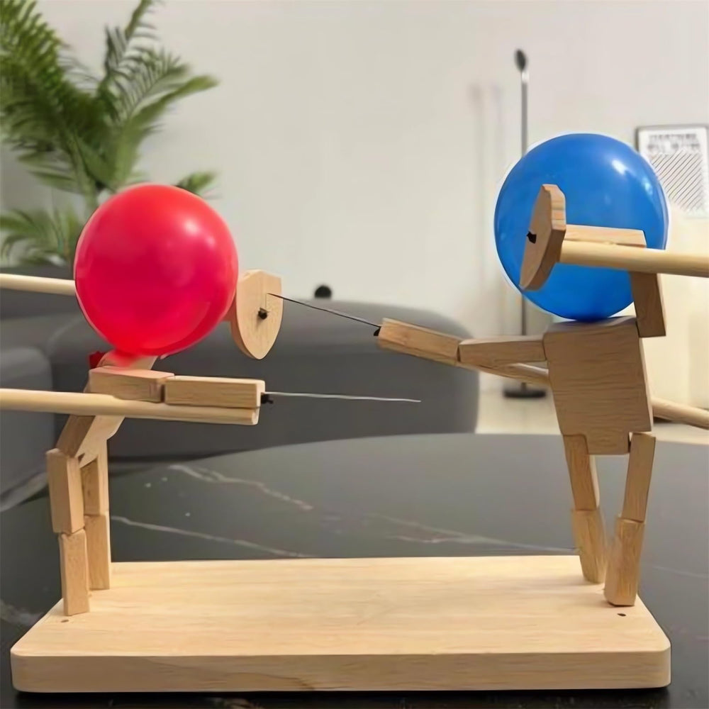 Tictoyo Handmade Wooden Fencing Puppets: sturdy craft with metal wires for durable tabletop battles.