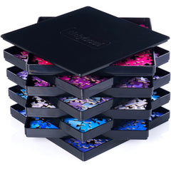 TIDYBOSS 8 piece puzzle trays with lid on 8x8 surface, keeping pieces sorted and secure
