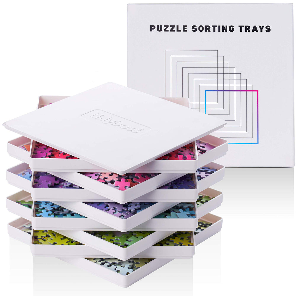 Tidyboss 8-puzzle trays with lid keep pieces organized during transport.