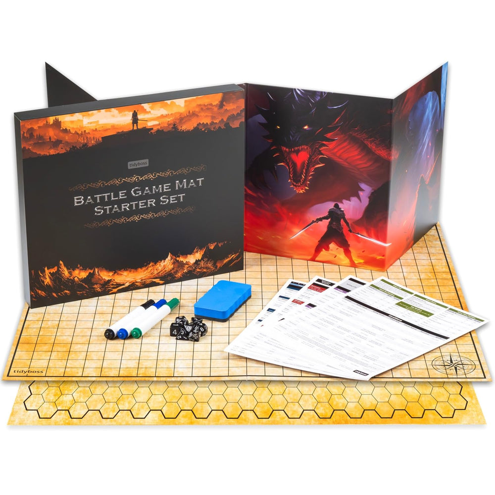 TIDYBOSS D&D foldable battle mat with square grid for quick setup and tactical play