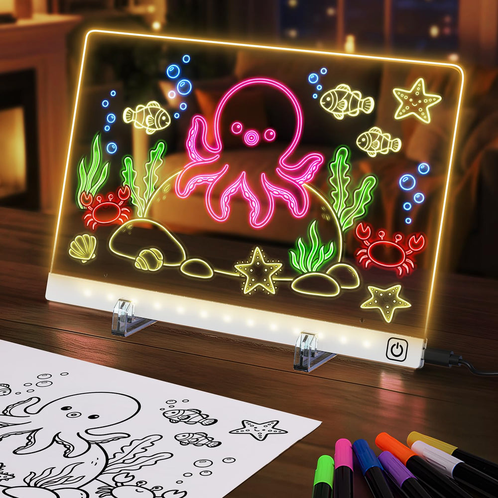 TidyKidz LumiBoard front view with seven-color glow for creative drawing and notes