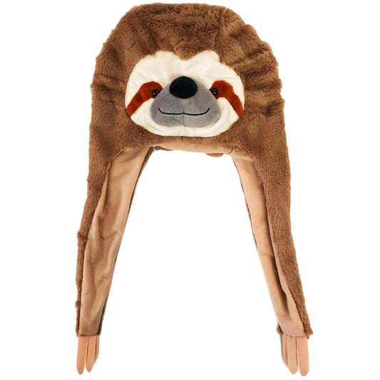 Tigerdoe plush sloth hood hat front view for warmth and playful style.