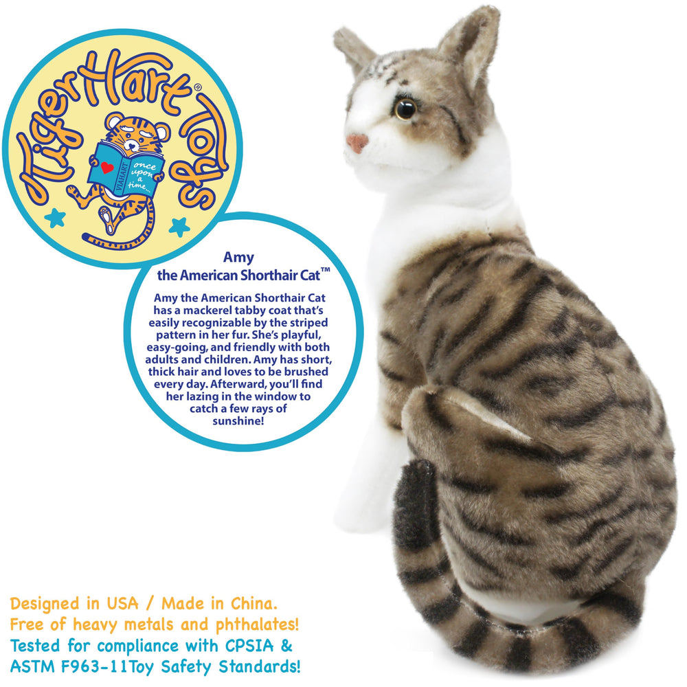 TigerHart Amy plush displays a striped mackerel coat, appealing to animal lovers.