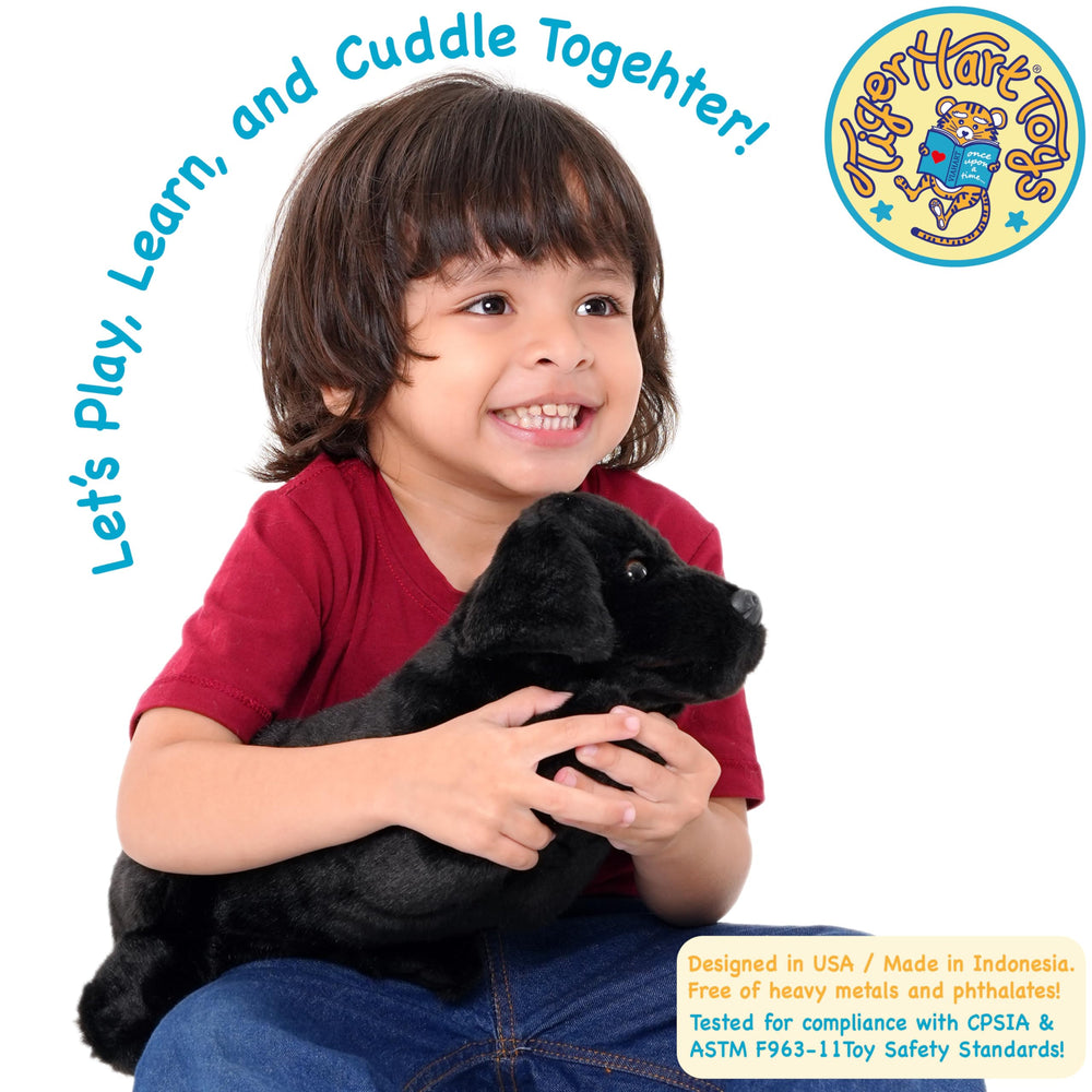TigerHart Blythe The Black Lab plush size weight; helps gauge cuddling proportions.