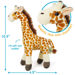TigerHart Evelyn giraffe plush fabric close-up highlights safe materials and soft touch.