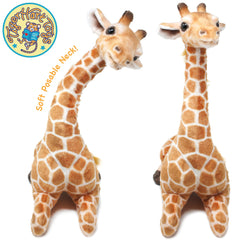 TigerHart Jehlani giraffe plush features poseable vertebrae for flexible posing.