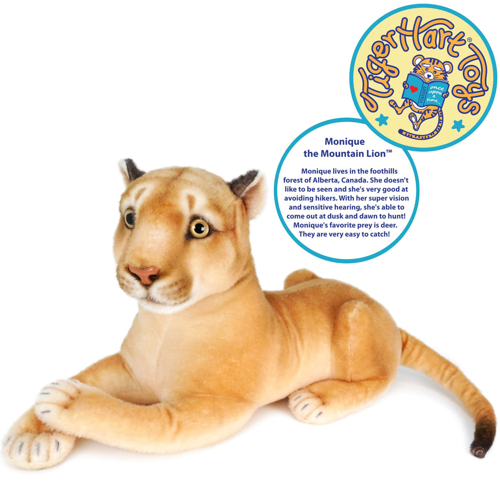 TigerHart Monique mountain lion plush stitching close-up highlighting craftsmanship.